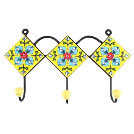 Yellow Floral Ceramic Tile Hook